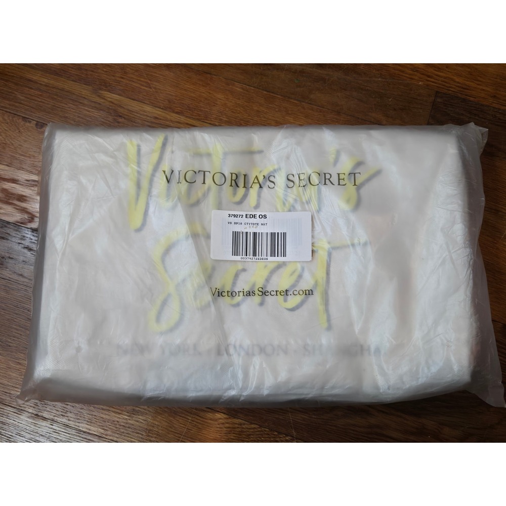 Victoria's Secret Canvas Tote Bag Natural Yellow Rope Handle SP18 CTYTOTE NAT